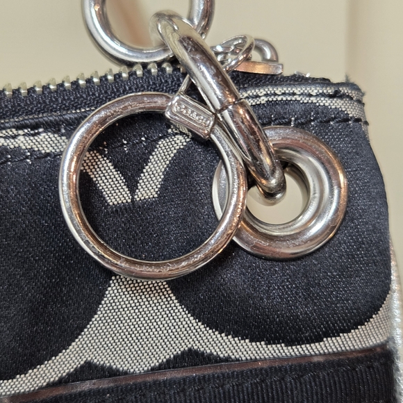 Coach Poppy Signature Sateen Pocket Swing Bag Black & Silver Crossbody Purple - Picture 3 of 13